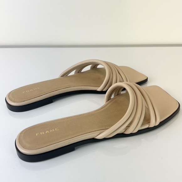 NEW FRAME BEIGE LEATHER STRAPPY SLIDE SANDALS - Picture 5 of 14